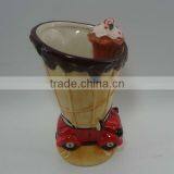 Dolomite Handpainted Ceramic Ice Crem Cup With Spoon