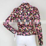 Europe Ameicia Fashion Black Flower Pringting Long Sleeve Pu Leather Waterproof Jackets for Women thumbnail-5