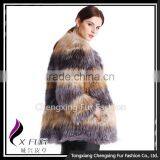 CX-G-A-233 Women Elegant Genuine Knitted Red&Silver Fox Fur Coat thumbnail-3