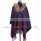 CX-B-P-43G 2016 New Product Noble Shawl Hand Made Wholesale Cashmere Capes And Raccoon Fur Trim Cape thumbnail-5