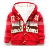 Fashion Kids Knitted Christmas Coats Boys Blue Button Hooded Sweater Coat thumbnail-4