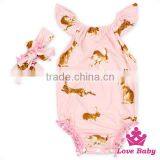 2LLY-097 Lovebaby Wholesale Rabbits Print Girls Easter Day Romper Stylish Pom Pom Jumpsuit Puffy Nice Baby Cheap Jumpsuit thumbnail-4