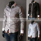 Wholesale Walson Hot Men Korean Shirts Mens Color Blocking Long Sleeve Slim Fit Dress Shirt Apparel thumbnail-1