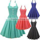 Walson C89149A Lady Rockabilly Halter Dress Whloesale Ladies Vintage Style Polka Dot Halter Neck Rockabilly Dress thumbnail-1