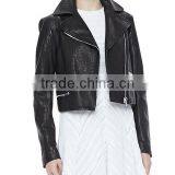 New Arrival Short Style Black Lady Motorcycle Jacket thumbnail-1