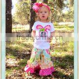 Sweet Rabbit Top With Double Ruffle Pants Long or Short Sleeved Applique White Shirt & Floral Ruffle Pant Kids Girls Clothing thumbnail-1