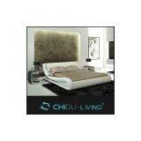 King Bed Leather Headboard, Modern White Leather King Bed, White King Size Leather Bed thumbnail-1