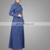 New Style Denim Muslim Caftan Dress Fancy Blue Islamic Women Cardigan thumbnail-3