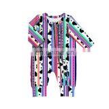 Boutique Purple Cow Pattern and Serape Alternating Kids Baby Gauze Romper Ruffled Jumpsuit Onesie Baby thumbnail-1