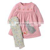 EASTER DAY BUNNY Girls Clothing Set PINK DOT SHIRT & FLORAL PANTS 2PCS SET