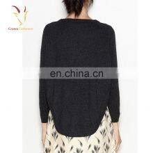 Irregular Hem Knitted Cashmere Wool Pullover Sweater for Women thumbnail-2