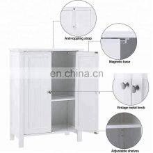 White Bathroom Floor Storage Cabinet With Double Door Adjustable Shelf thumbnail-3