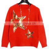 Red Knitting Wear Lady Paillette Sewes 100% Wool Christmas Sweater Pullover thumbnail-1