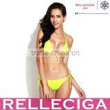 2016 RELLECIGA Neon Yellow Push-up Triangle Top Swimwear With Adjustable Halter Strap & Brazilian Cut Scr