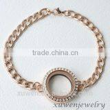 Crystal Rose Gold Plated Stainless Steel Glass Memory Locket Bracelet