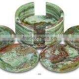 Multi Green Onyx Coaster Set of 6 Pcs With Holder thumbnail-1