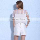2016 Summer Sexy Lady Embroidery Design Elegant Chiffon Short Sleeve Slim Blouses White Lace Patchwork Choli Blouse Designs thumbnail-3