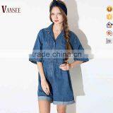 Women's Jeans Jumpsuits Short Sleeve With Chest Pocket Jumpsuits Rompers thumbnail-1