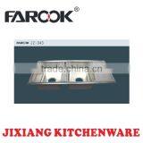 JZ-343 110*50cm Extra Deep Double Bowl Stainless Steel Sink With Drainboard thumbnail-1