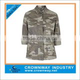 women Casual 100%cotton cargo softextile denim shirt with camo pattern