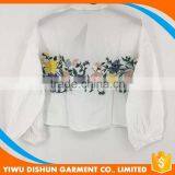 Good Quality Fashion Cutting Embroidery Woman Top Wide Sleeve o Neck Casual Blouse Design Images thumbnail-6