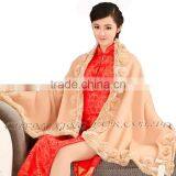 CX-B-P-40C Women Fashion Cashmere Pashmina Shawl With Fur thumbnail-1