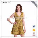 Odm Services Pleated V Neck Sleeveless Dress Flower Slim Waist