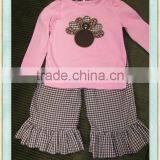 2016 Baby Girls Turkey Applique Pink Long Sleeve Shirt Plaid Ruffle Pants Cute Little Outfits Thanksgiving Outfit thumbnail-1