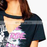 Custom Black Casual Women v Neck Short Sleeve Printed t Shirt thumbnail-4