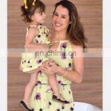 2019 Mommy and me Clothing Knit Cotton Little Girls Green Floral Printed Baby Summer Dresses thumbnail-1