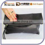 Beautiful Dark Grey Leather Clutch , Human Leather Wallet and Popular Cosmetics Bag , Zipper Pouch