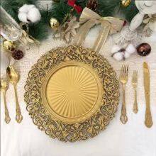 Luxury Unique Design Regular Banquet Plate 13 Inches Dinner Gold Plastic Charger Plates for Wedding Party
