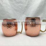 20oz Hammered Copper Moscow Mule Mug Handmade of 100% Pure Copper, Brass Handle Hammered Moscow Mule Mug / Cup. Quality Choice thumbnail-2