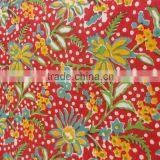 Flower Print Red and Green Color Wooden Hand Block Fabric Jaipur Sanganeri Supplier and Exporter
