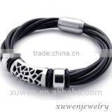Faux Leather Bracelet With Stainless Steel Charms