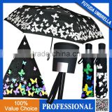 2017 New Beautiful Colorful Butterfly Printing Automatic 3 Fold Colour Changing Portable Umbrella