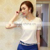 2015 Lady Women Clothing Short Sleeve Shirt O Neck Doll Chiffon Lace Blouse Tops Plus Size XXL thumbnail-1