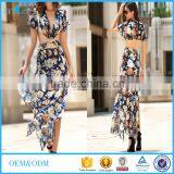 Women Summer Beach Fashion Maxi Dress Floral Print Women Cuting Long Dress thumbnail-1