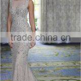 High Quality Bling Beaded High Neck off Shoulder Silver Color Arabic Dresses thumbnail-1