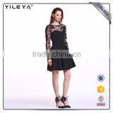 Customizable Pleated High Waist Black Lace Dresss thumbnail-2