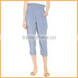 Beautiful Lady Ruffed High Waist Trousers Sea Blue Straight Leg Crop Pants P0019 thumbnail-1