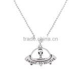 New Fashion Copper Necklace Alien Flying Saucer Antique Silver Message " I WANT TO BELIEVE " Carved 61.0cm Long thumbnail-2