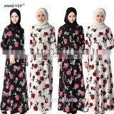 Black White Flowers Hemp Muslim Dress/ Juja Muslim Islamic Fashionable Abaya Kaftan Dresses/fancy dl Islamic Muslim Dress