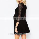 Midi Sleeve Lace See Though Detail Black Sexy Lace Maternity Dress thumbnail-3
