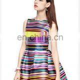 sleeveless round collar rainbow short dress