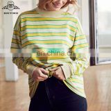 2017 New Style O-Neck Long Sleeve Women Oversize Stripe Cotton T-Shirt