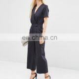 Fashion High Quality Short Sleeve V Neck Wrap Front Jumpsuit Uniform Women thumbnail-2