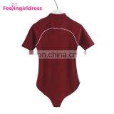 China Factory Wine Red Bodysuit High Elasticity Vintage Romper Cotton Womens Clothing Jumpsuits thumbnail-2