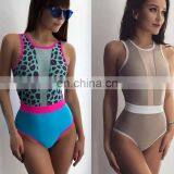 Women 2019 Patchwork Mesh New High Cut Beach Bikini Leopard Print Sexy Thong Swimwear Mujer Padded Hollow Beauty Back Swimsuit thumbnail-2