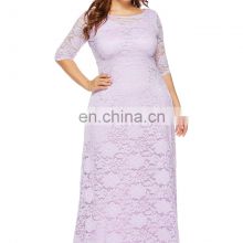 2021 Amazon plus size women's new hollow lace pocket dress European and American high-quality evening dress long skirt